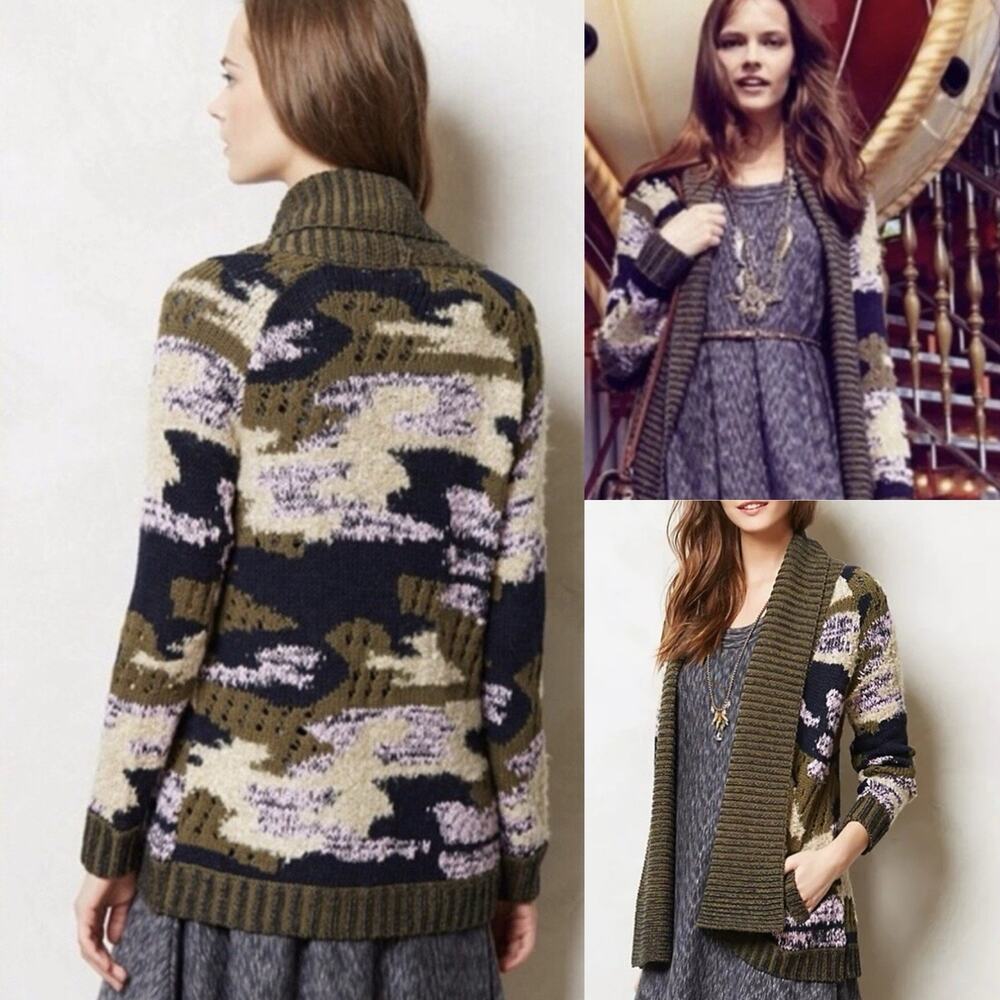 Anthropologie Sleeping on Snow Chunky Ribbed Shawl Alpaca Blend Cardigan S